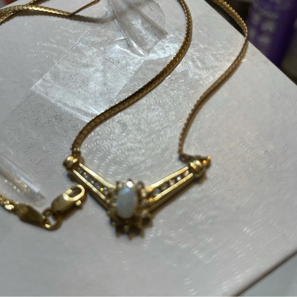 VTG 14k Yellow Gold *RARE* AV Alwand Vahan 🌺Opal🌺Diamond Necklace - Picture 6 of 12
